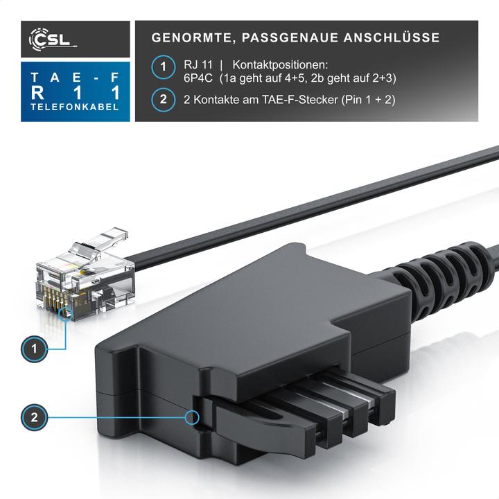 Immagine prodotto CSL Cavo telefonico piatto, spina TAE-F a RJ11, presa telefonica a telefono, cavo piatto, fax