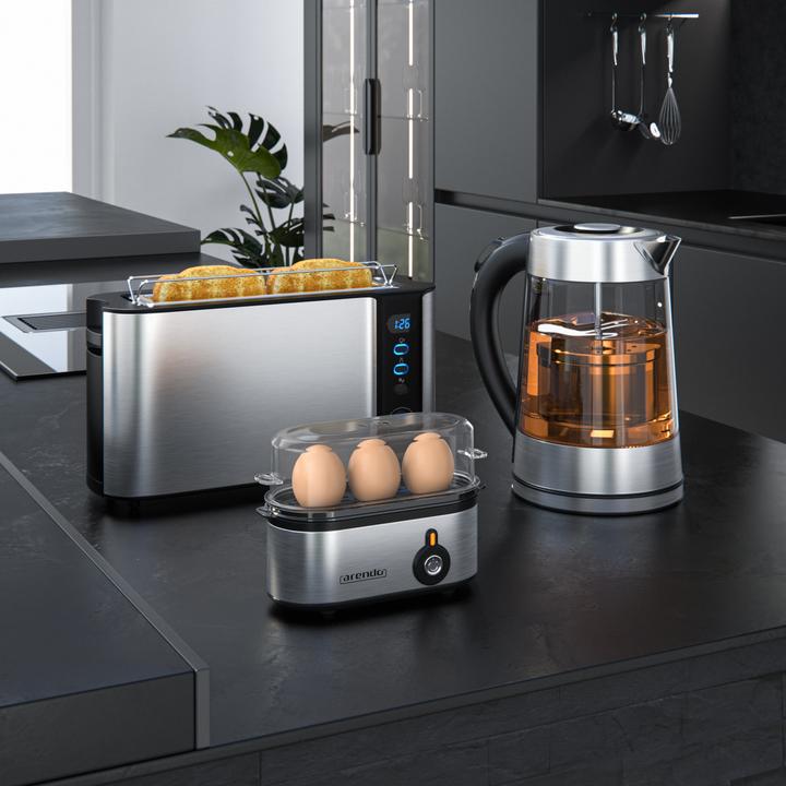 Actual product image Arendo Breakfast set, kettle 1.7l temperature selection, 2-slice toaster & egg cooker for 3 eggs, silver
