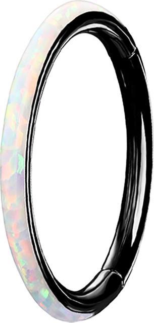 Star Piercing Micro Segmentring klappbar schwarz seitlich Opal streifen weiss (ohne Messing, Chirurgenstahl 316L)