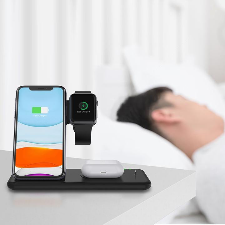 Produktbild Apfelkiste Qi Fast Charging Ladegerät Dockingstation Apple Watch / Smartphone / AirPods 15W - 4in1 (15 W)