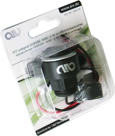 Immagine prodotto AIV 530178 Caricabatteria da auto 12/24VDC - 5VDC/2.1A nella presa USB-A