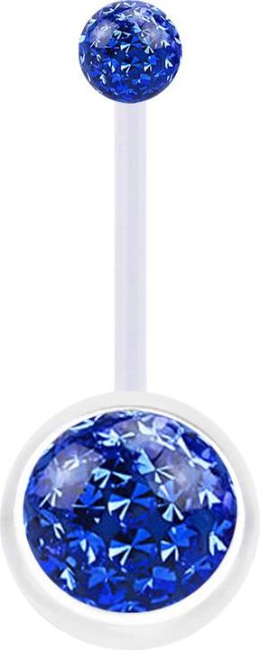 Star Piercing Banane transparent mit zwei Kristall Kugeln dunkelblau Epoxy Schutzschicht (Bioflex, ohne Messing)