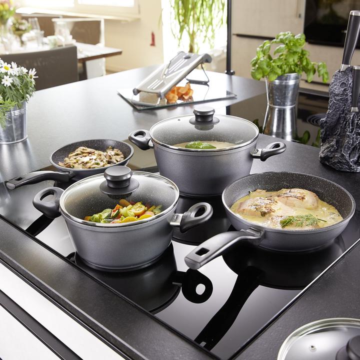 Actual product image Stoneline Cookware set 13 pieces with lids, coated pots, pans Induction suitable (32 cm, Saucepan, Pot, Frying pan, Aluminium)