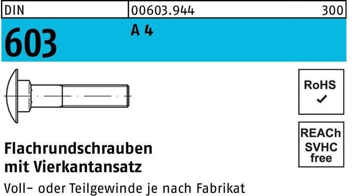 Produktbild Flachrundschraube DIN 603 m.Vierkantansatz M 8 x 40 A 4 (100 Schrauben pro Stück)
