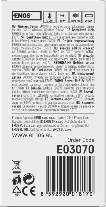Actual product image Emos Wireless Sensor for Weather Stations E03070