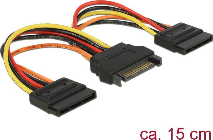 Image du produit Delock Câble d'alimentation SATA 15 broches mâle - 2 x alimentation SATA 15 broches femelle