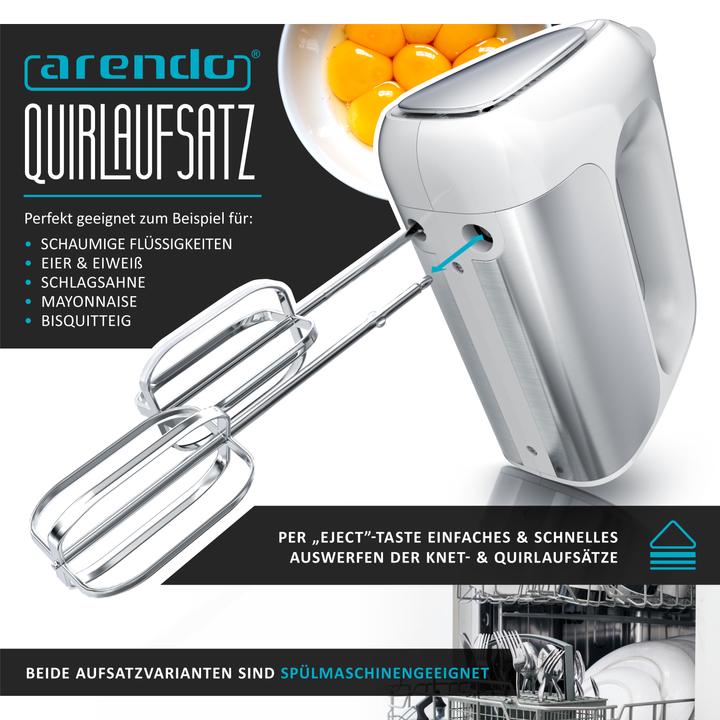 Immagine prodotto Arendo Impastatrice a mano, impastatrice elettrica a mano con 2 fruste e 2 ganci per impasto in acciaio (500 W)