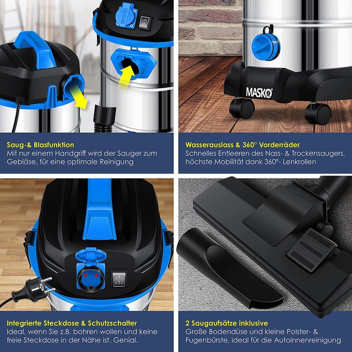 Immagine prodotto Masko Aspirapolvere industriale 1800Watt in blu (Aspirapolvere a umido e a secco)