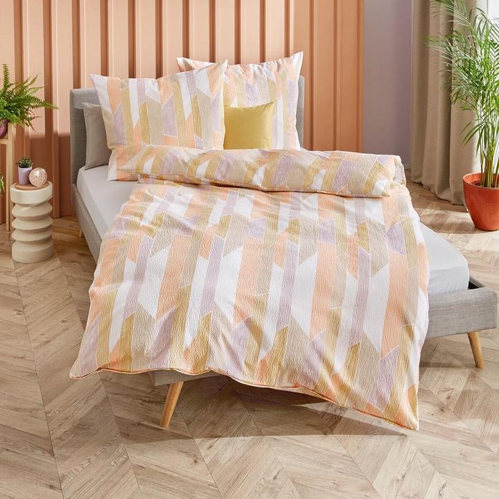 Produktbild Traumschlaf Seersucker Bettwäsche Mikado sonne (Bettwäsche Set, 155x220 cm + 80x80 cm)