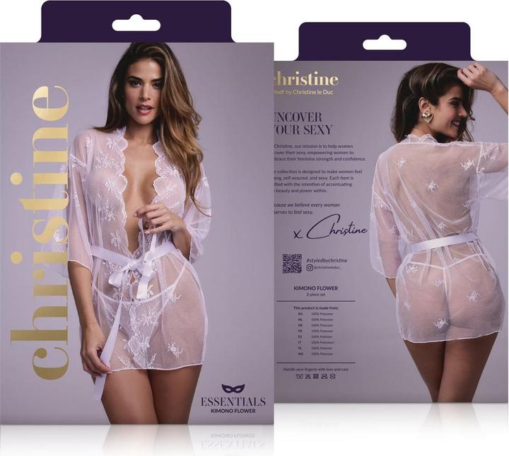 Image du produit Christine Le Duc Ensemble kimono en dentelle fleur - blanc (S/M)