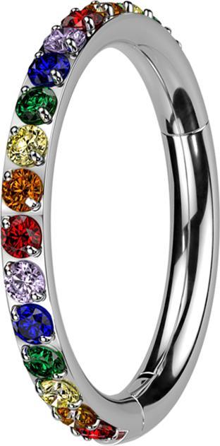 Star Piercing Micro Segmentring klappbar silber seitlich Kristalle farbig (ohne Messing, Titan G23)