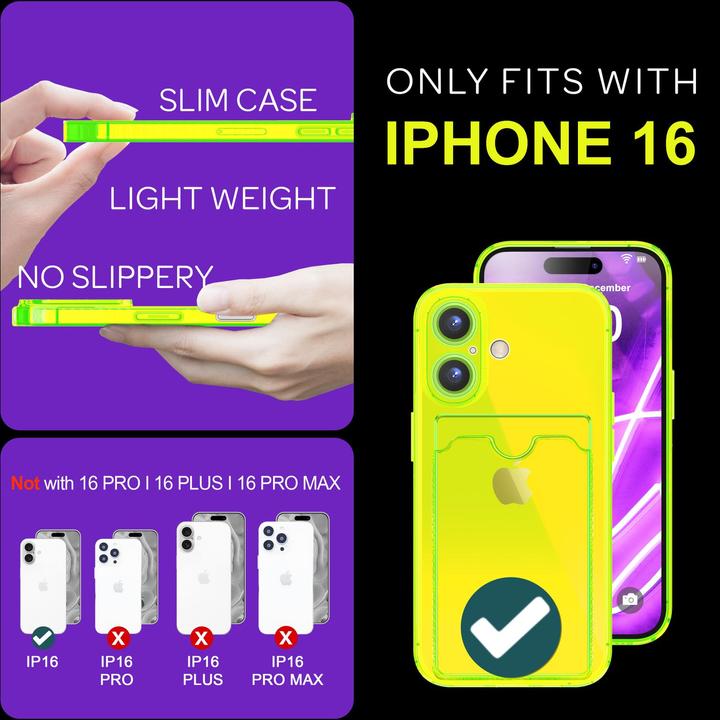 Produktbild Nalia Klar Transparente Neon Silikon Hülle Kartenhalter (Apple iPhone 16)