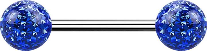 Produktbild Star Piercing Micro Barbell silber mit zwei Kugeln dunkelblau Epoxy Schutzschicht (Chirurgenstahl 316L, ohne Messing)