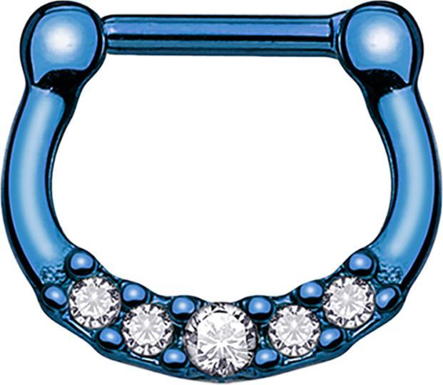 Produktbild Star Piercing Septum mit mit fünf Kristallen dunkelblau und Titanium Beschichtung (Chirurgenstahl 316L, ohne Messing)