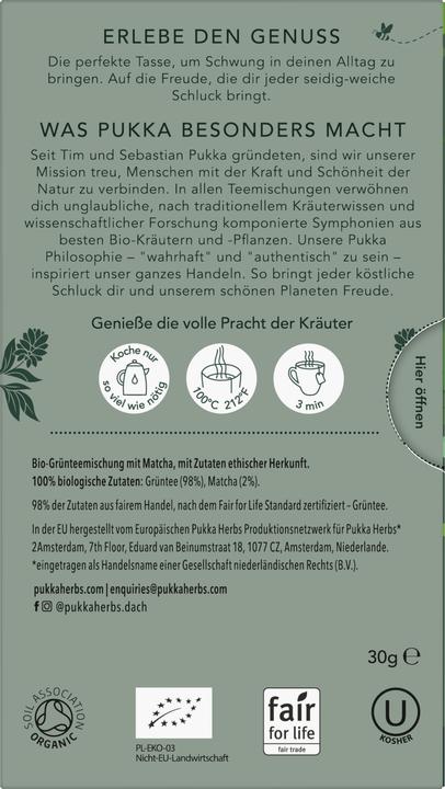 Valori nutrizionali e ingredienti Pukka Tè verde Matcha (30 g)