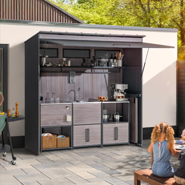 Actual product image Ventaris Outdoor-Küche Gartenhaus 220 cm x 94 cm x 226 cm mit Einrichtung Anthrazit