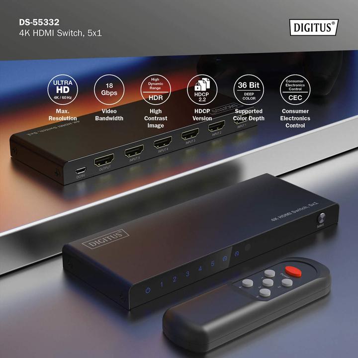 Actual product image Digitus 4K HDMI Switch, 5x1