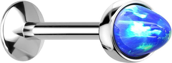Star Piercing Micro Labret Innengewinde silber Opal Cone blau (Chirurgenstahl 316L)