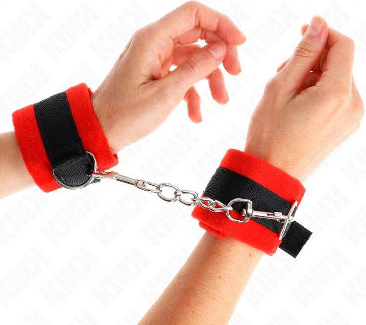 Actual product image Kink Beginner Fur Cuffs Black-Red 30 X 7 cm