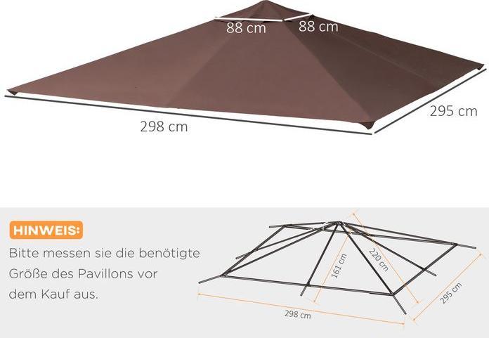 Immagine prodotto Swisshandel24 Tetto di ricambio per gazebo copertura gazebo, protezione solare poliestere caffè 2,93 x 2,93 m (298 cm, 295 cm)