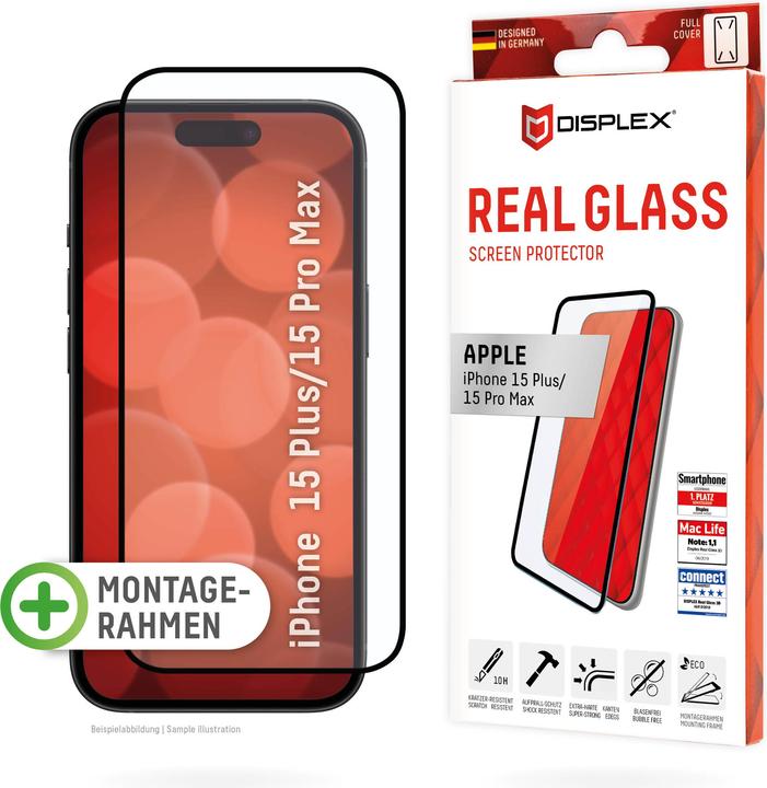 Produktbild Displex Real Glass, Full Cover Panzerglas (1 Stück, Apple iPhone 15 Pro Max, Apple iPhone 15 Plus)