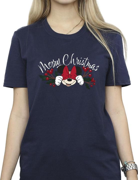 Actual product image Disney Womens/Ladies Minnie Mouse Christmas Holly Cotton Boyfriend T-Shirt (S)