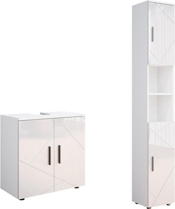 Image du produit Vichy Badezimmermöbel-Set Irma, Weiss Hochglanz/Weiss, 2 Teile, mit Hochschrank