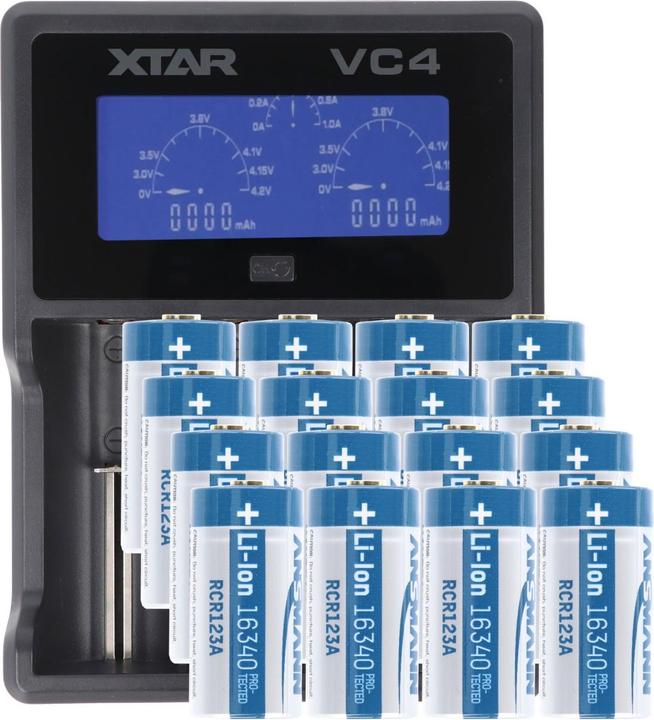 Produktbild Fenix Akku CR123 A 16 Stück und LCD-Schnell-Ladegerät (16 Stk., CR123A, 670 mAh, Ladegerät inkl. Akku)