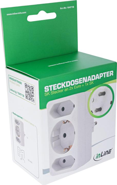 Actual product image InLine Socket outlet adapter, earthing contact plug to 2x Euro socket + 1x earthing contact socket, with (3 x)