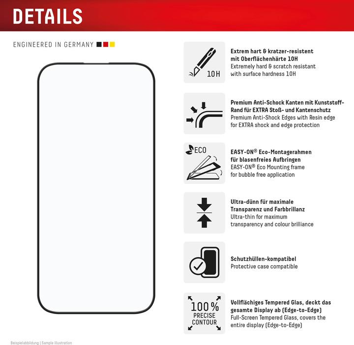 Valeurs nutritives et ingrédients Displex Verre premium, verre blindé Full Cover (1 pièce(s), Apple iPhone 16)