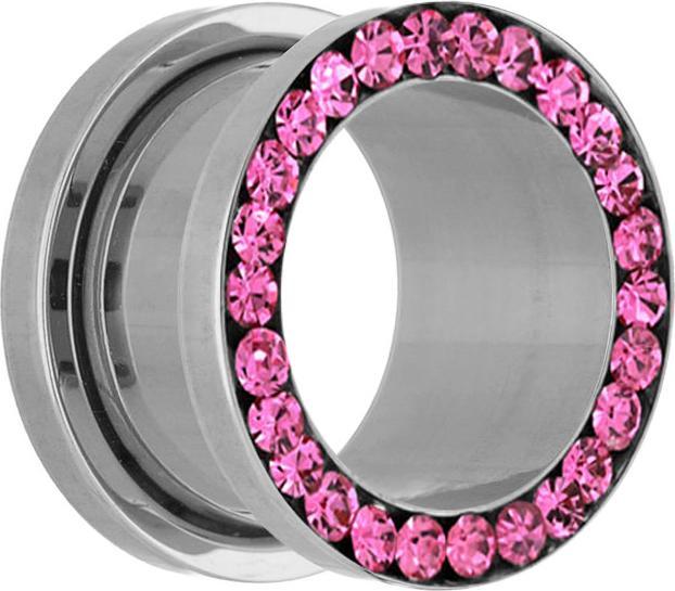 Star Piercing Flesh Tunnel silber mit Kristall hellviolett (ohne Messing, Chirurgenstahl 316L)