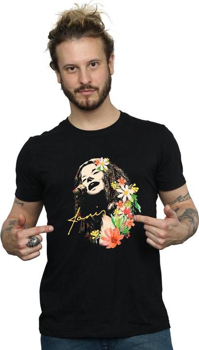 Actual product image Janis Joplin Mens Floral Pattern T-Shirt (M)