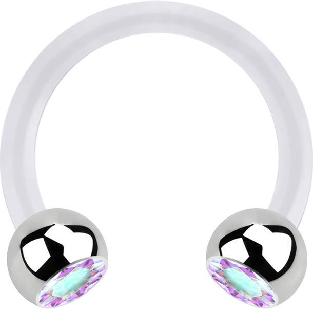 Actual product image Star Piercing Micro Circular Barbell transparent with two balls silver crystal multicolour (Surgical steel 316L, Bioflex, without brass)