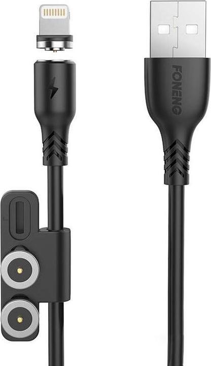 Produktbild Foneng X62 Magnetic 3in1 USB to USB-C / Lightning / Micro USB Cable, 2.4A, 1m (Black) (1 m, USB 3.2 Gen 2)