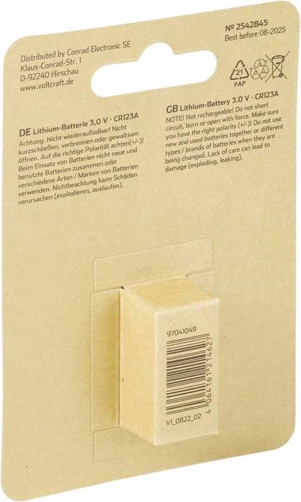 Produktbild Voltcraft CR123A Fotobatterie CR-123A Lithium 1500 mAh 3 V 1 St. (1 Stk., RCR123A, 1500 mAh)