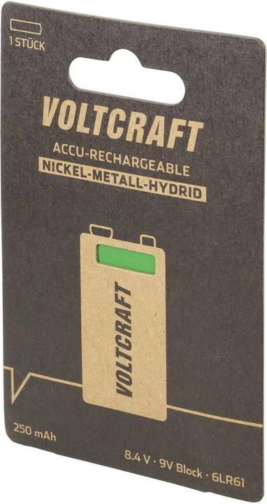 Immagine prodotto Voltcraft Batteria a blocco 9 V NiMH 250 mAh 8,4 1 pz. (1 pz., 9V Block, 250 mAh)