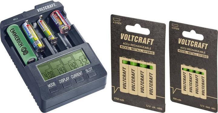Produktbild Voltcraft IPC-3 + HR03 SE + HR6 SE Rundzellen-Ladegerät LiIon, NiCd, NiMH 10440, 14500, 16340, 16650, 17355 (1 Stk., 10440, 14500, 16340, 16650, 17355, 17500, 17670, 18490, 18500, 18650, 22650, 26500, 26650, A, Sub-C, RCR123A, AA, AAA, 2750 mAh, Ladegerät inkl. Akku)