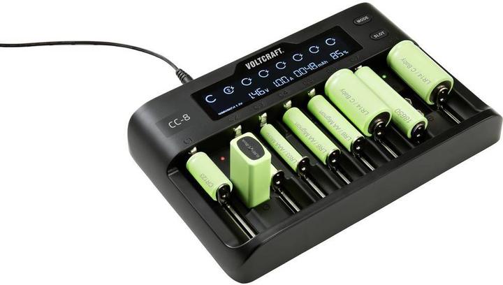 Actual product image Voltcraft CC-8 Round Cell Charger (1 pcs., 10340, 14500, 16340, 17500, 17650, 18490, 18500, 18650, 21700, 22650, 26500, 26650, AAA, A, AA, Sub-C, 9V Block, Chargers without battery)