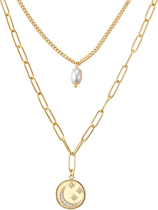 Valero Pearls Damen-Edelstahl Preciosa Süsswasser-Zuchtperle Gelbgold 38,0/43,0 cm Grundkette + (Edelstahl, 38 cm)