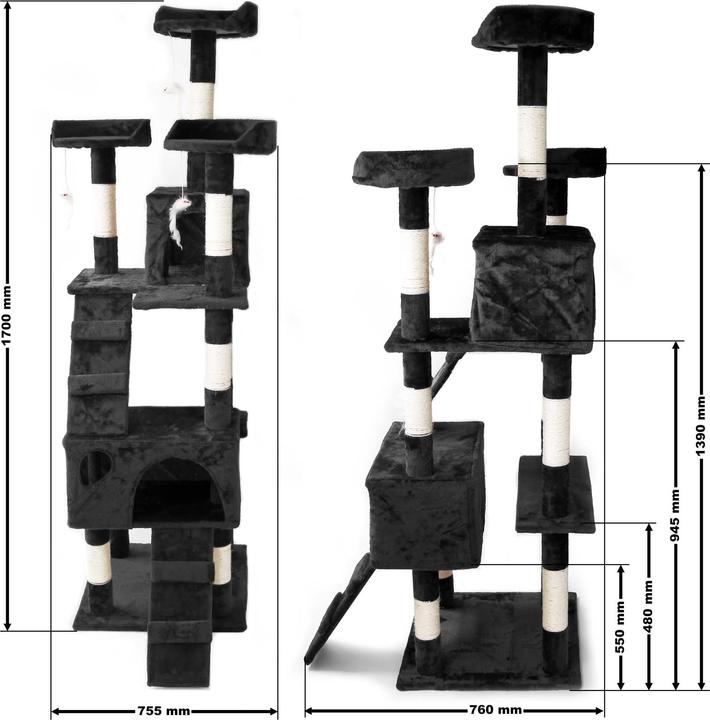 Actual product image Wiltec Cat Tree Scratching Post Climbing Tree in Black 170cm with Platforms Caves and Ramps (170 cm, Black)