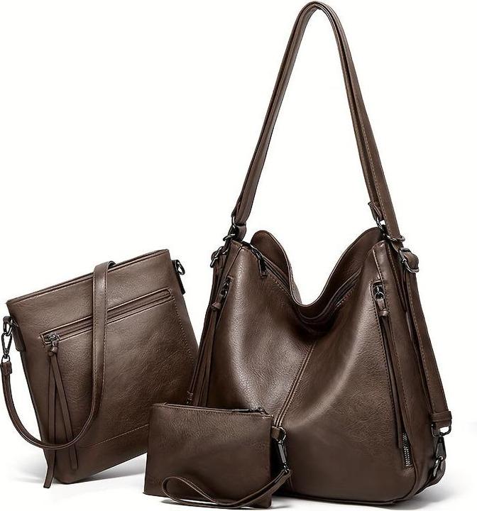 Only-Bags.Store 3 Stück/Set Vintage Top-Griff Hobo Bg, Retro-Umhängetasche mit grossem Fassungsvermögen, lässige