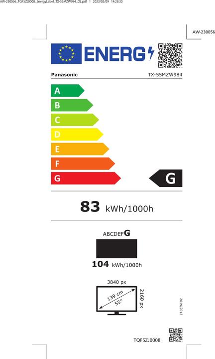 Energy Label Panasonic TX-48MZW984 (48", OLED, 4K)