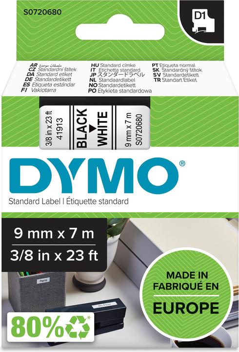 Actual product image Dymo S0720680 Standard Tape (0.90 cm, Black, White)