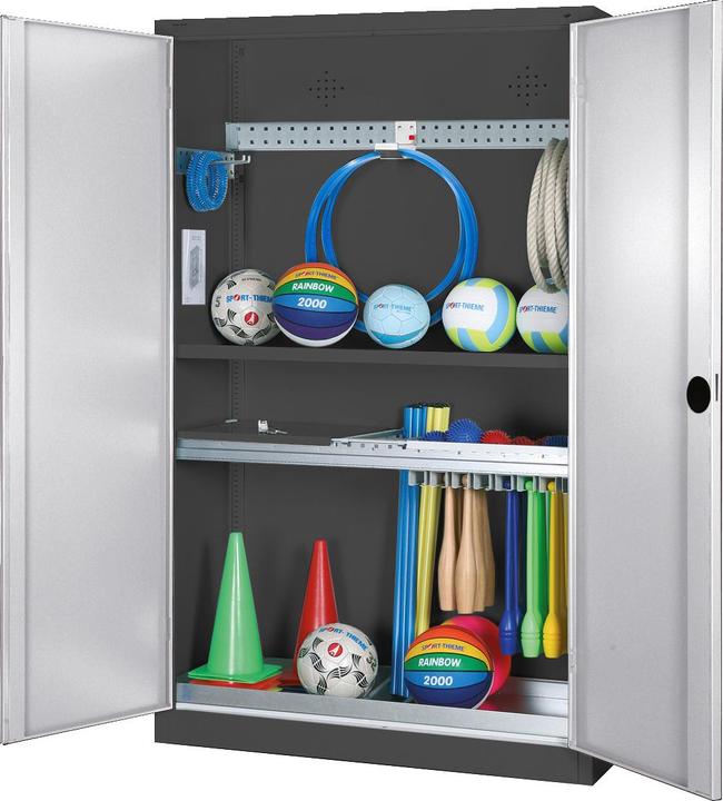 Produktbild C+P Modul-Sportgeräteschrank mit Komplettausstattung (HxBxT: 195x120x50 cm, mit Vollblech-Flügeltüren)