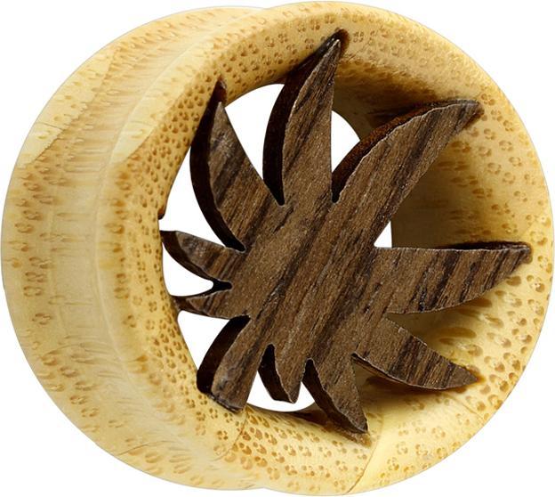 Star Piercing Flared Tunnel mit Hanfblatt aus Bambusholz (ohne Messing, Organisch)