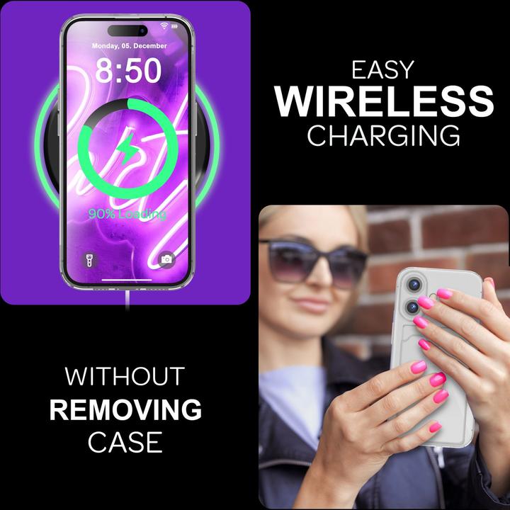 Immagine prodotto Nalia Portacarte trasparente in silicone trasparente al neon (Apple iPhone 16)