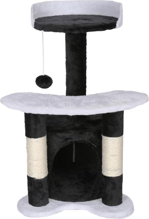 Image du produit Wiltec Arbre à chat 65 cm noir/ blanc avec corde Sisal Plateforme Niche et balle de jeux Griffoir Grattoir (67 cm, Noir/Blanc)