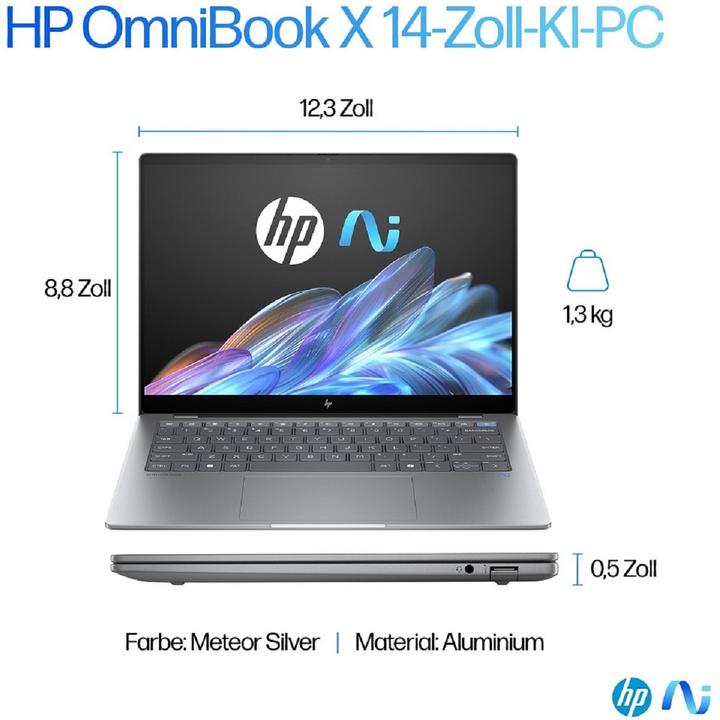 Actual product image HP OmniBook X AI 14-fe0165ng (14", Snapdragon X Elite X1E-78-100, 16 GB, 1000 GB, DE)