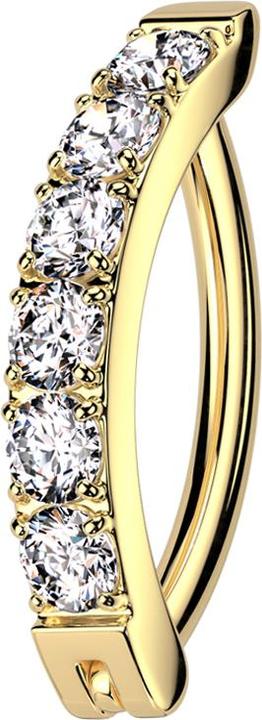 Image du produit Star Piercing Banane pliable plaqué or bouclier une rangée de cristaux d'argent (Titane G23, sans laiton)
