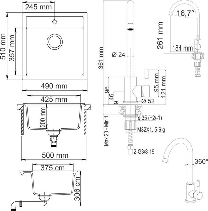 Produktbild Bergström mit Armatur (50 cm, 49 cm)